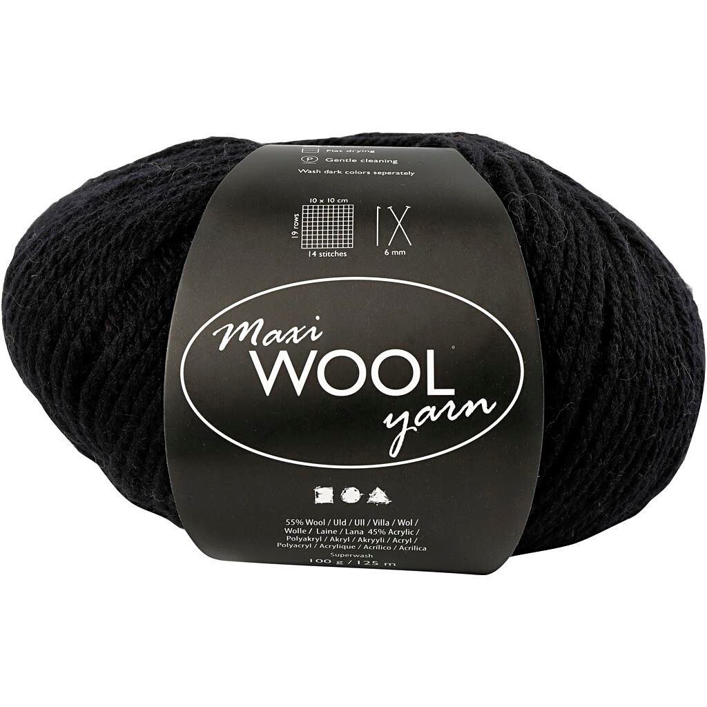 Maxi Wool uldgarn, L: 125 m, sort, 100g