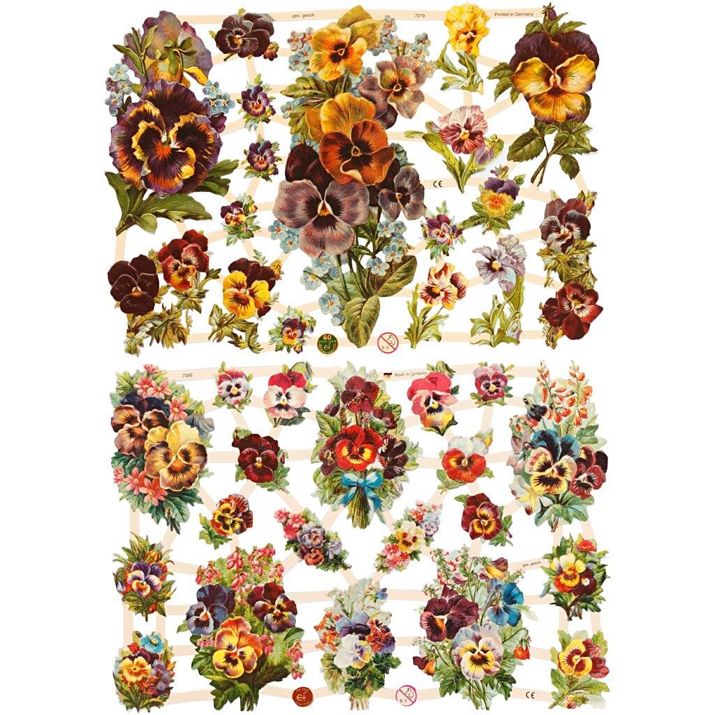 Glansbilleder, ark 16,5 x 23,5 cm - Stedmoderblomster, 2 ark billede