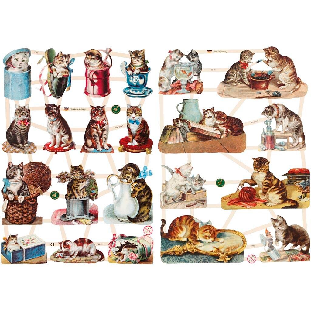 Glansbilleder, ark 16,5 x 23,5 cm - Katte, 2 ark billede