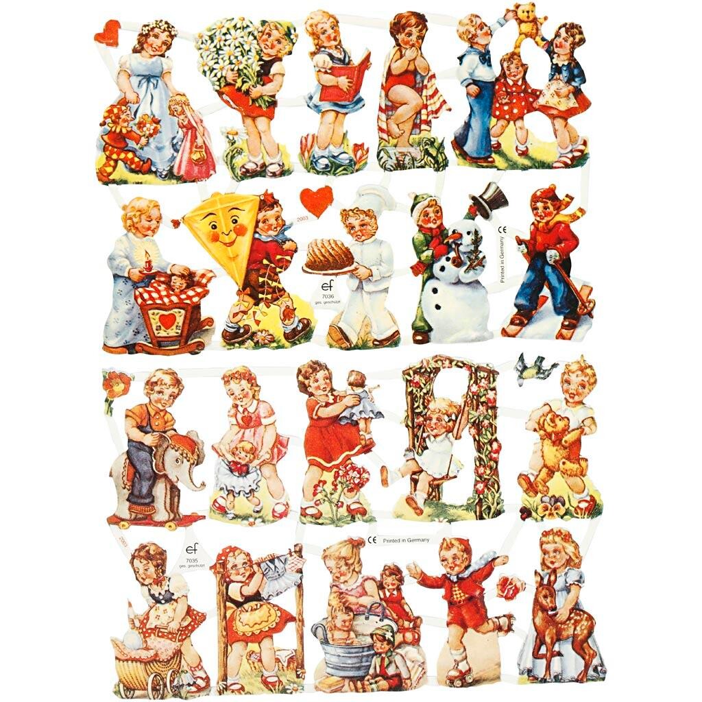 Glansbilleder, ark 16,5 x 23,5 cm - Nostalgiske børn billede