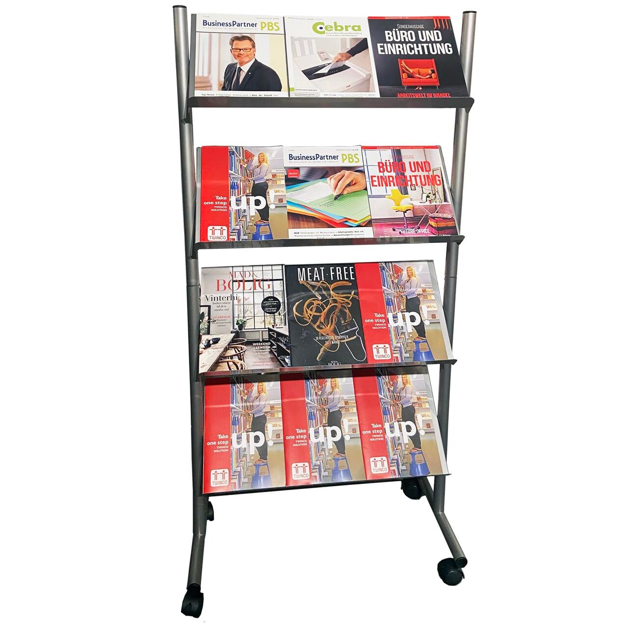 Brochureholder TWIN Mobil sølv med 12 A4-fag