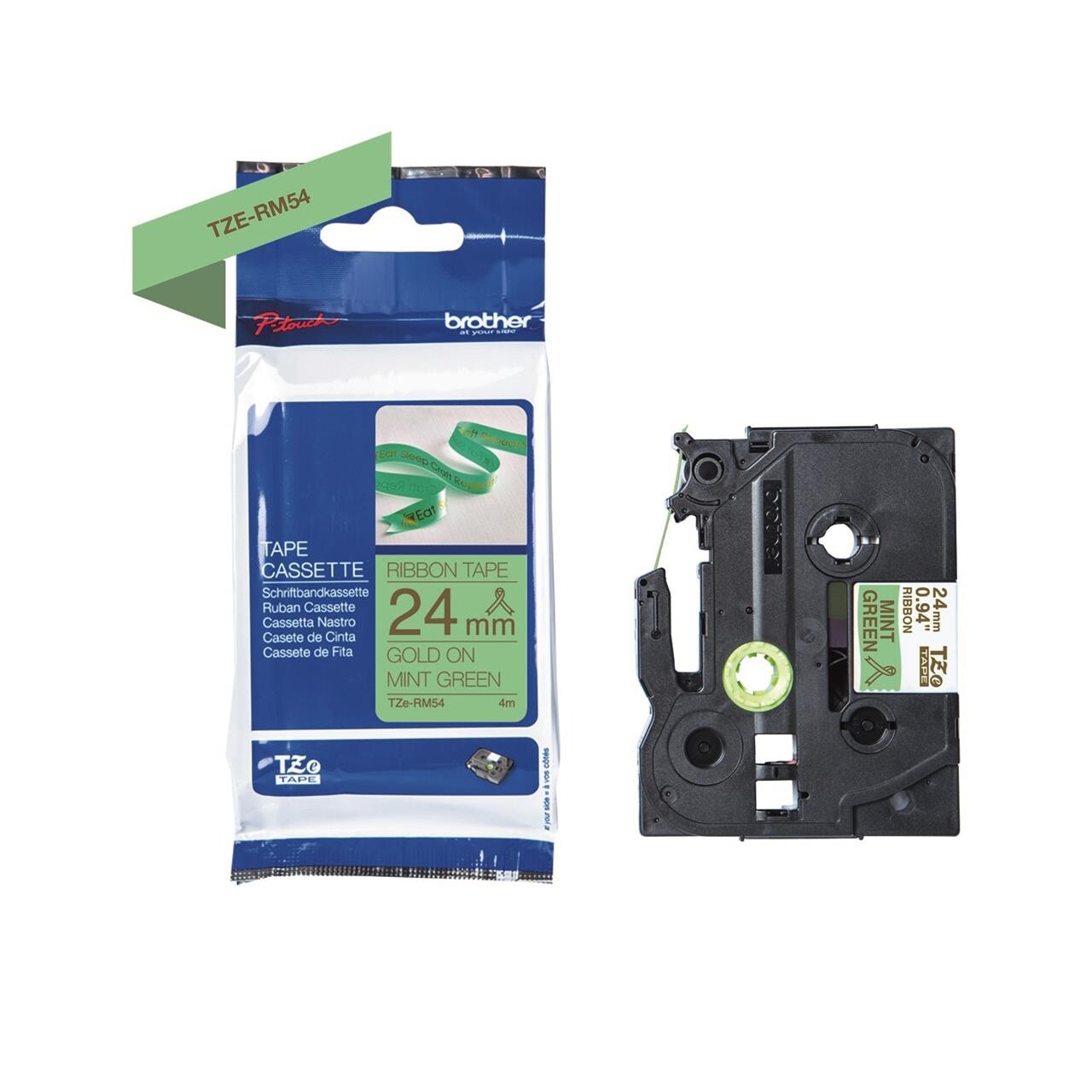 Brother Labeltape TZe-RM54,24mm guld/mint satin billede