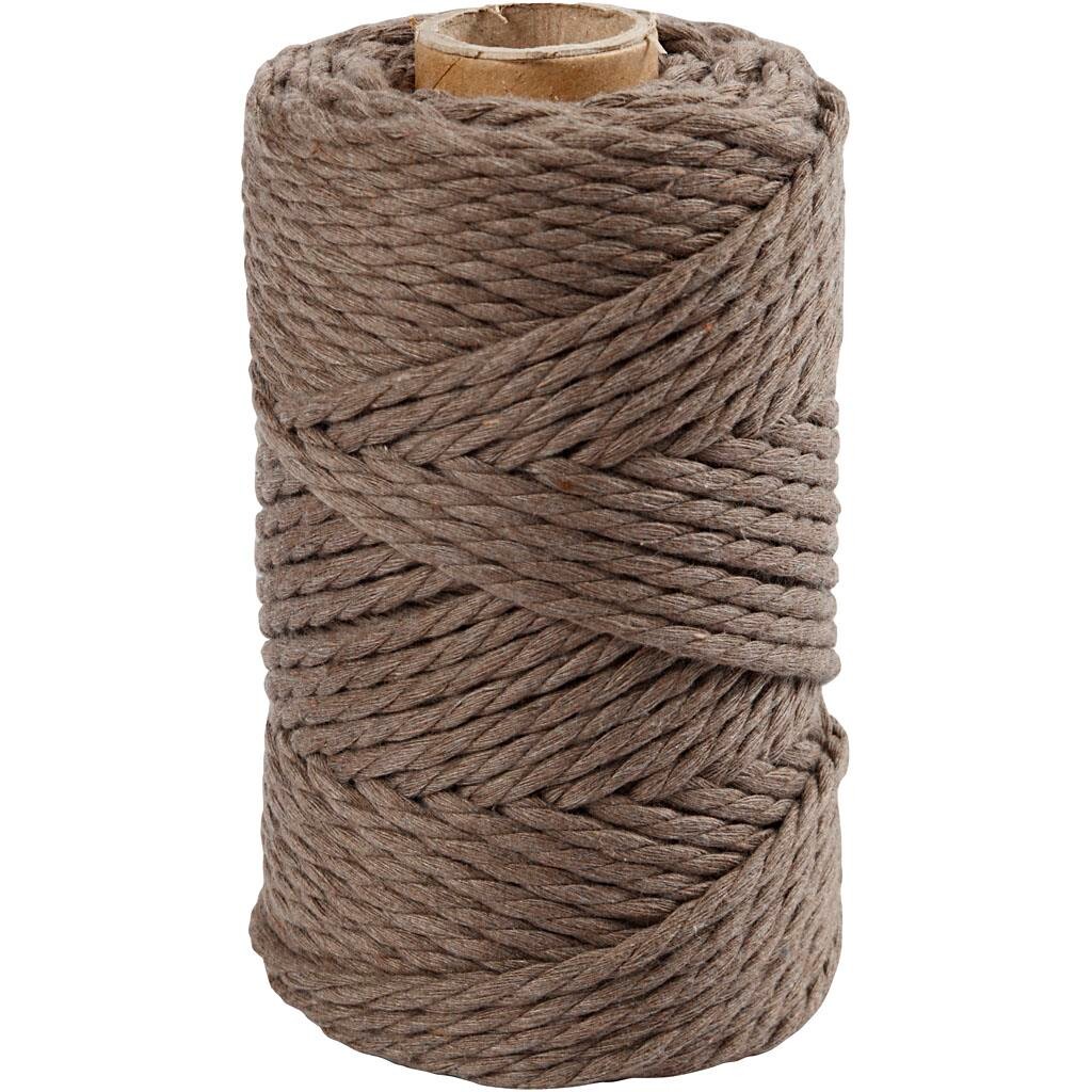 Macramé-reb, 330g, 4 mm. 55 meter, lys brun billede