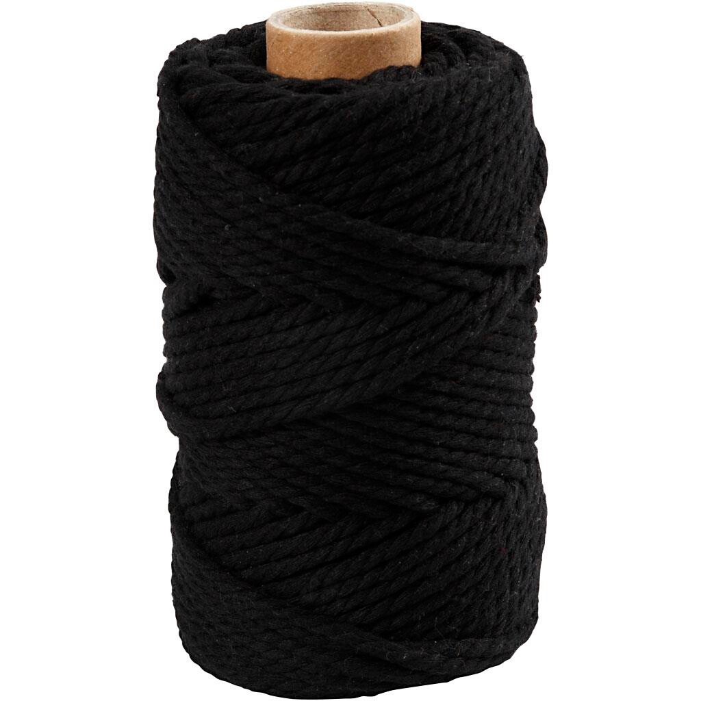 Macramé-reb, 330g, 4 mm. 55 meter, sort billede