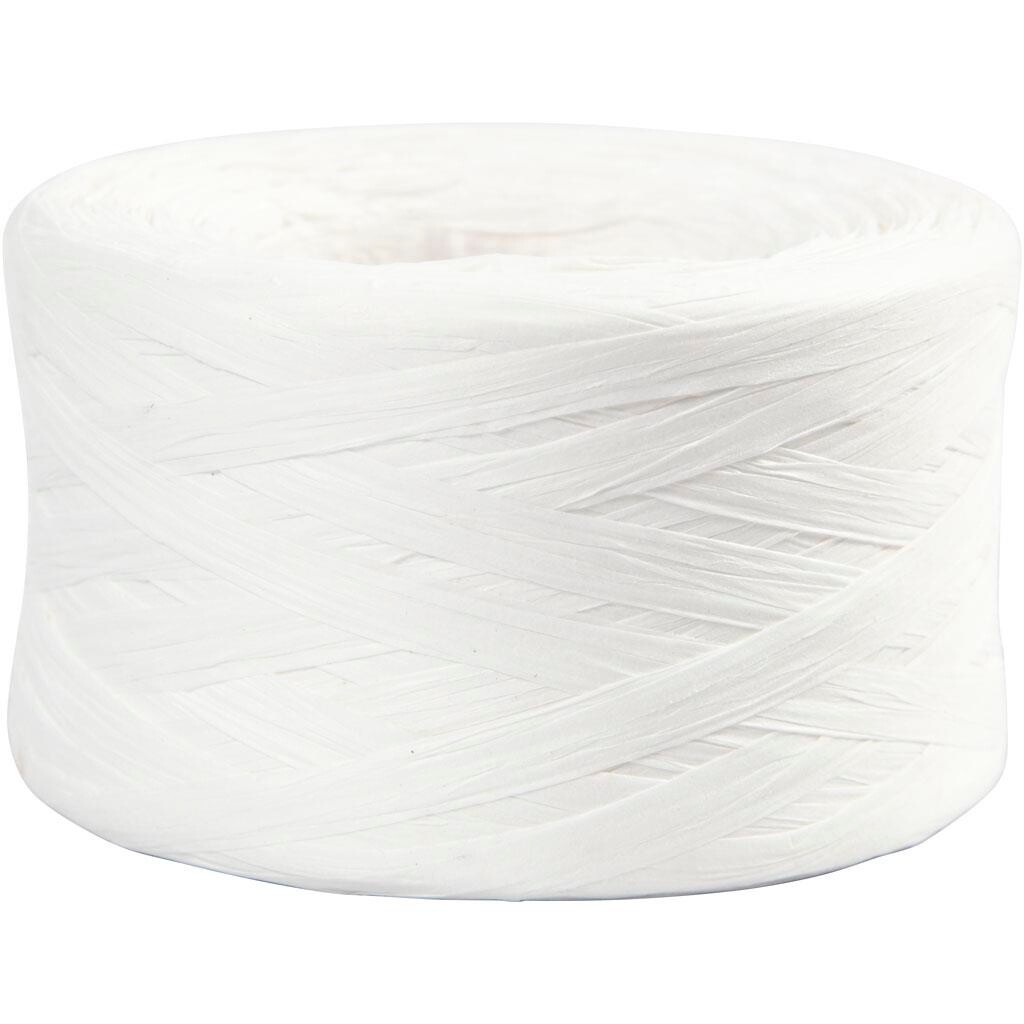 Raffia papirgarn, B: 7-8 mm, hvid, 100m billede