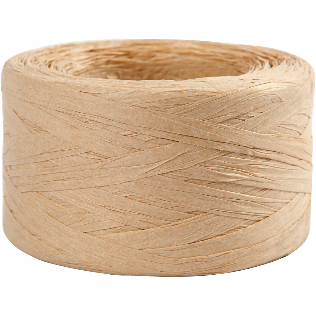 Raffia papirgarn, B: 7-8 mm, sand, 100m billede
