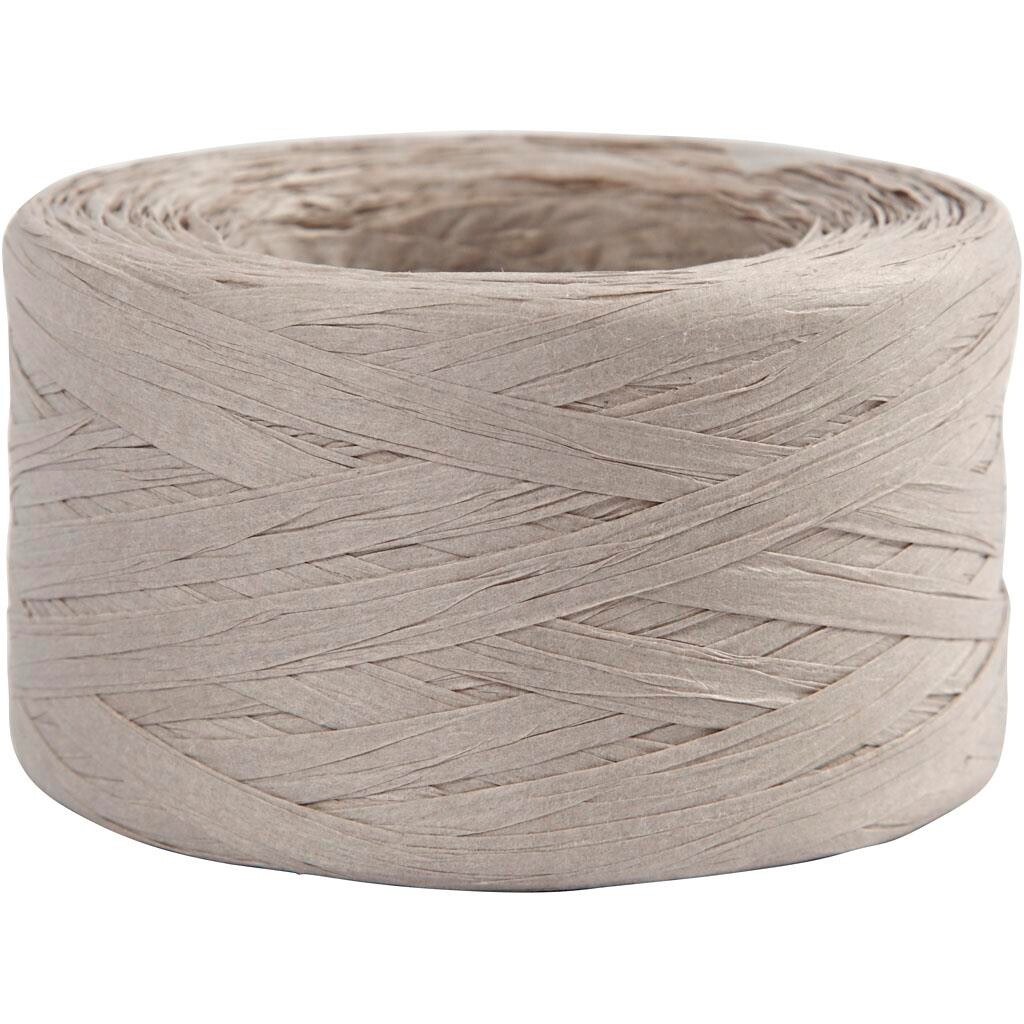 Raffia papirgarn, B: 7-8 mm, lys grå, 100m billede