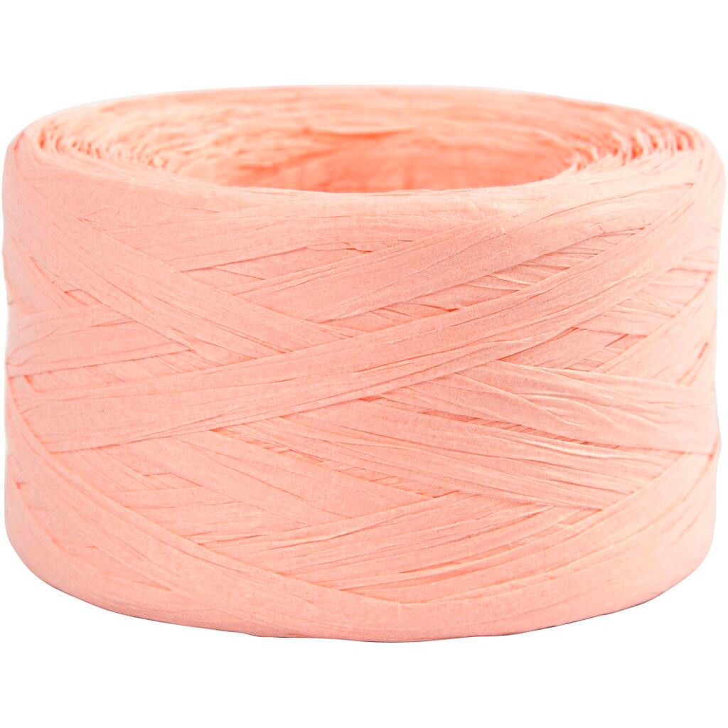 Raffia papirgarn, B: 7-8 mm, rosa, 100m billede