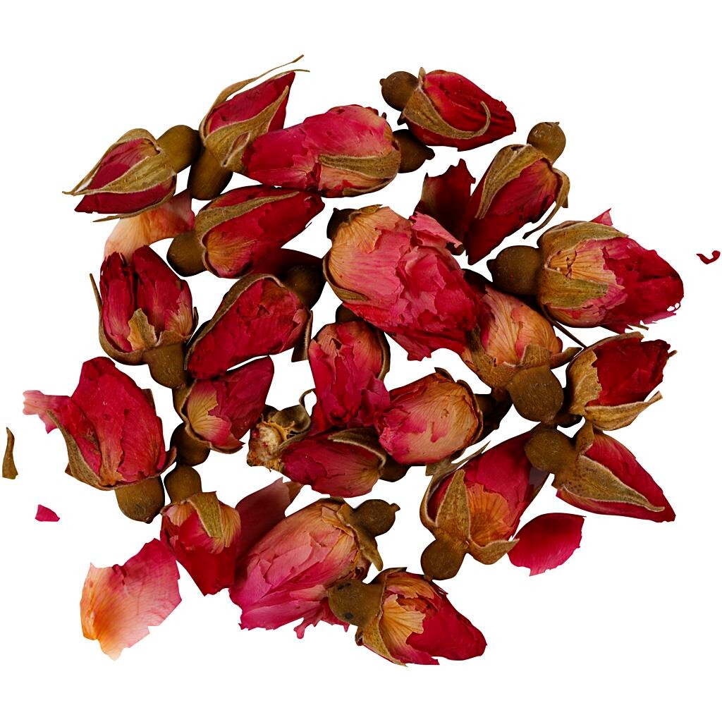 Tørrede blomster, rosenknopper- Mørk pink, ca. 15 g/1 pk.