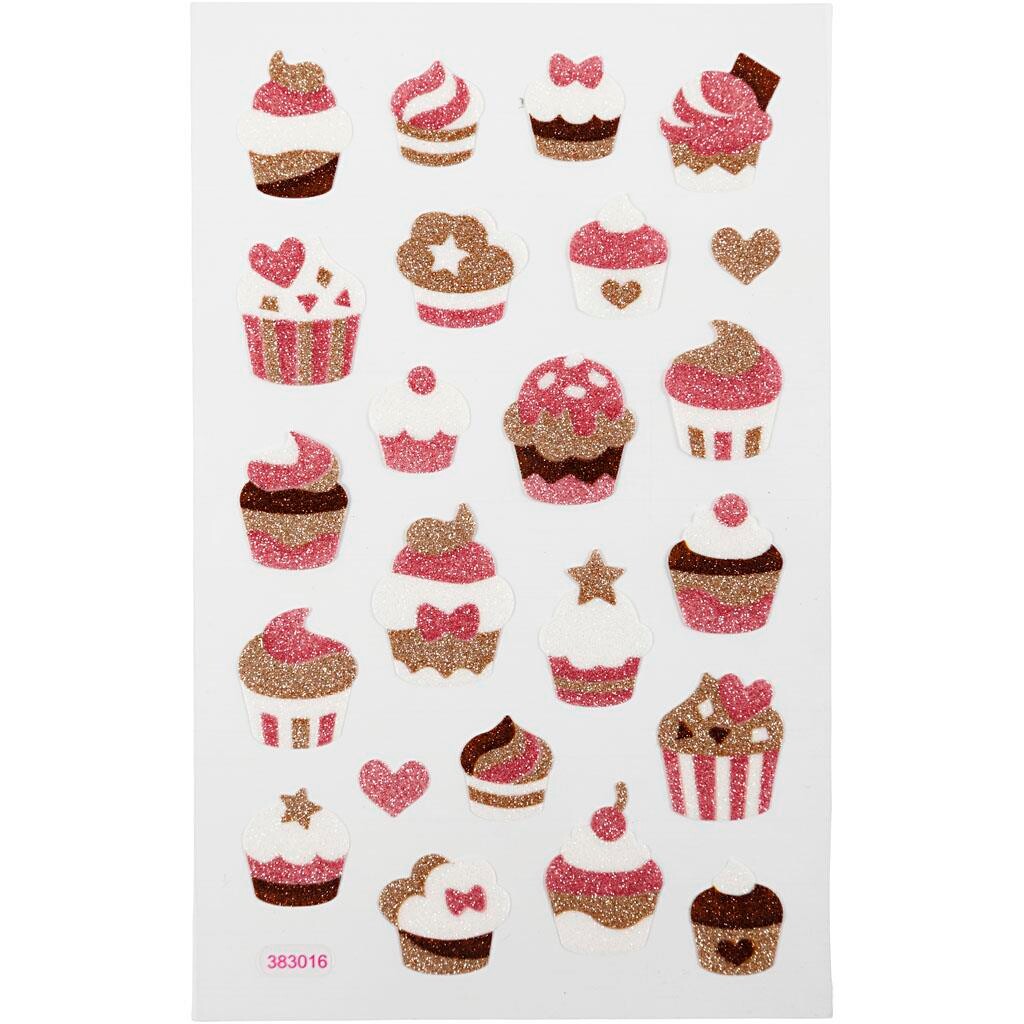 Glitterstickers, muffins, 10x16 cm billede