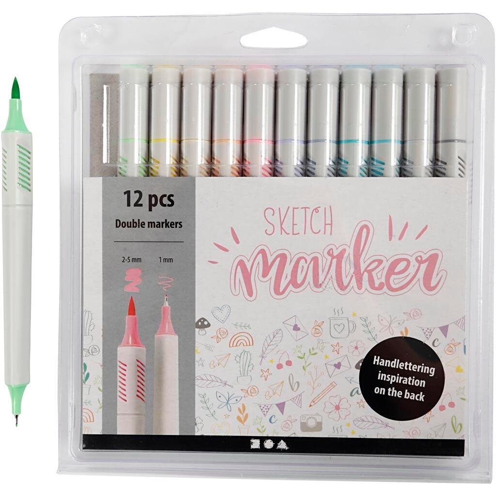 Sketch Marker, pastelfarver, streg 1+2-5 mm billede