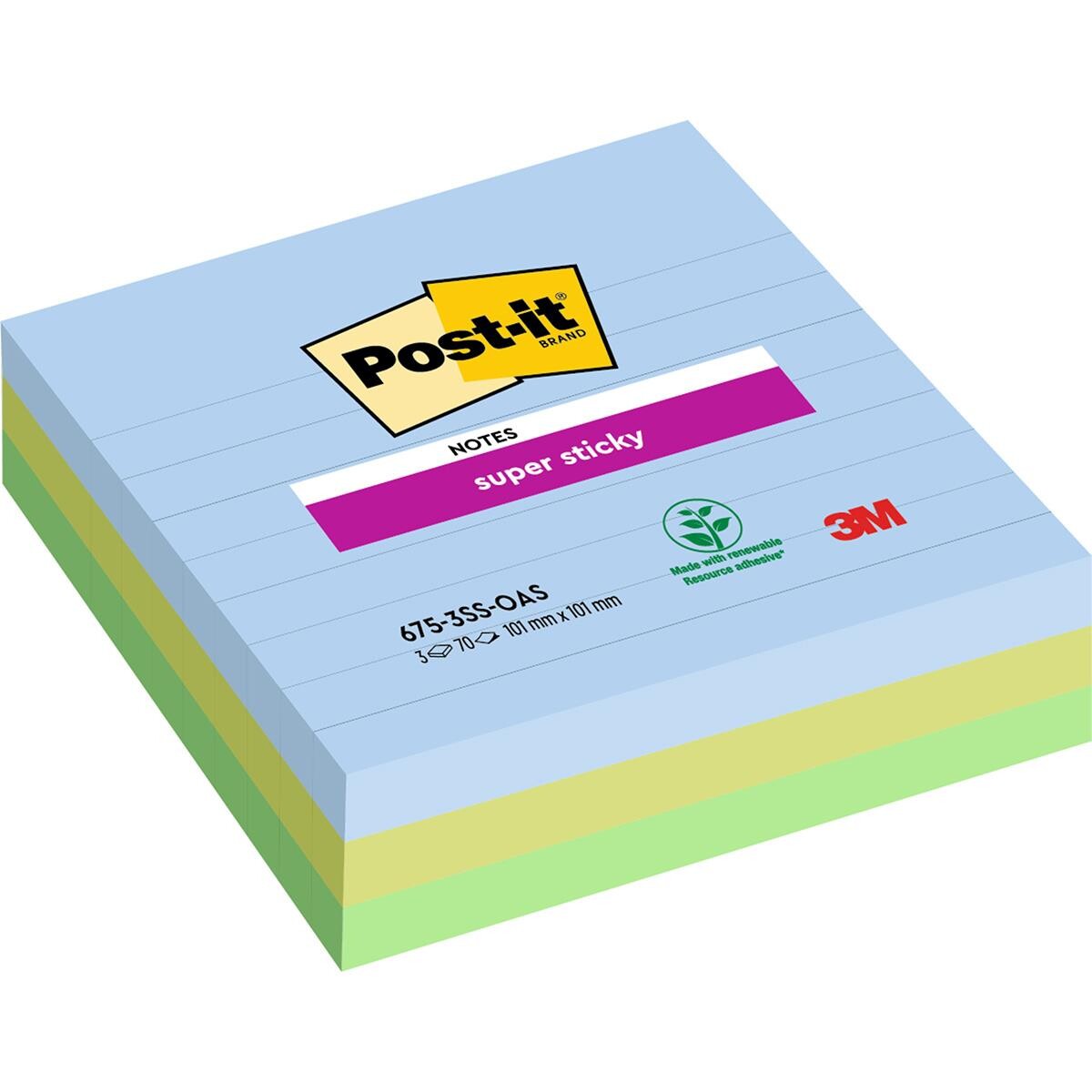 Post-it® Super Sticky Notes, Oasis 101 mm x 101 mm
