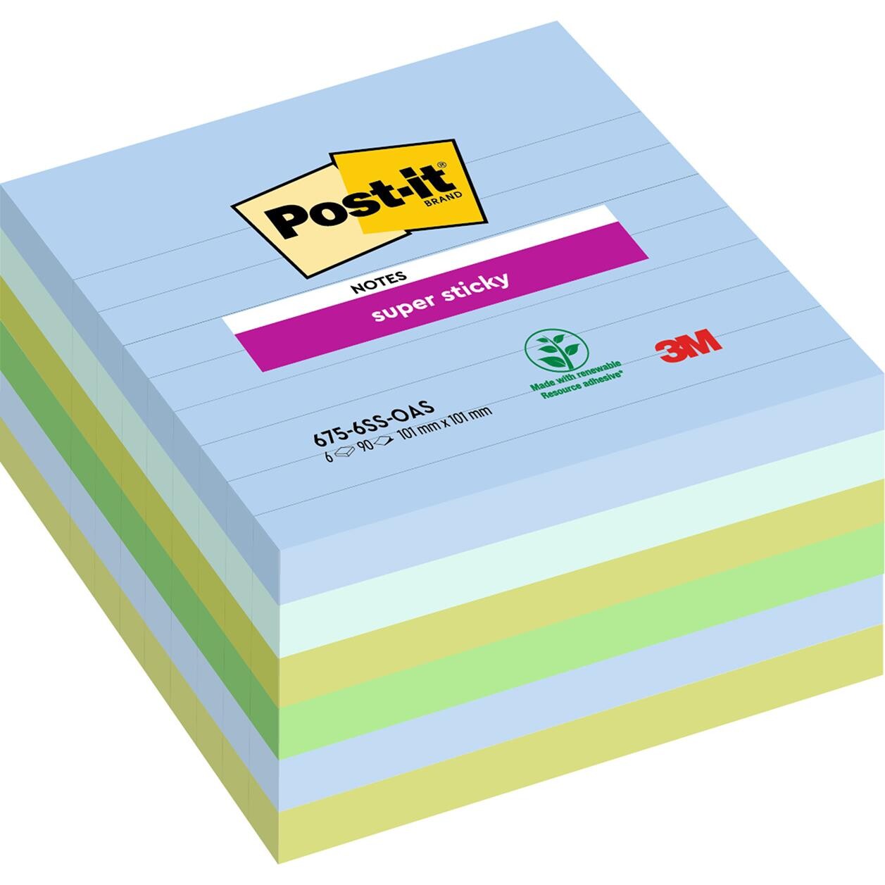 Post-it® Super Sticky Notes, Oasis 101 mm x 101 mm