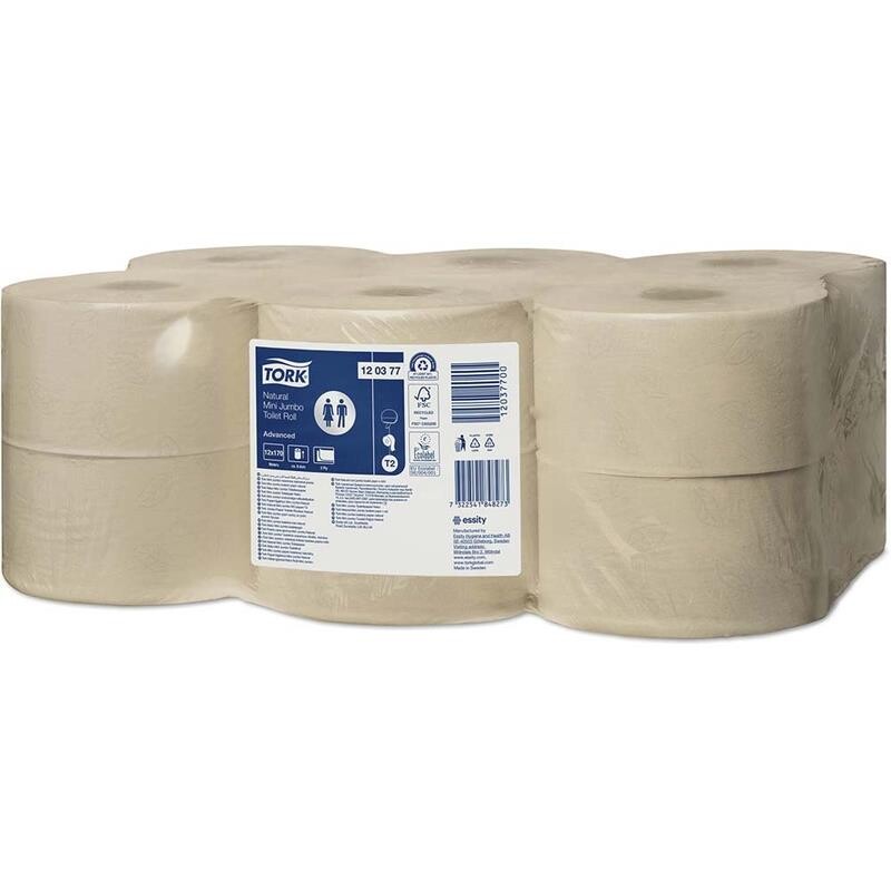 Toiletpapir Tork jumbo mini brun natur T2, 12 ruller