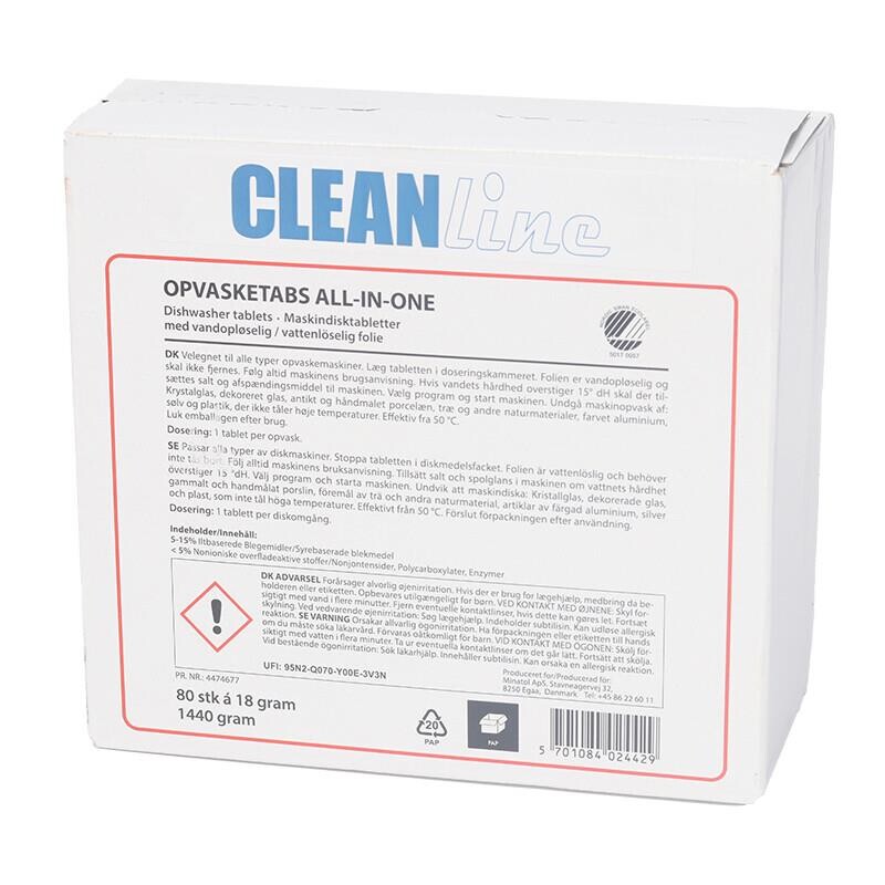 Opvasketabs Cleanline All-in-one 80stk Svanemærket billede