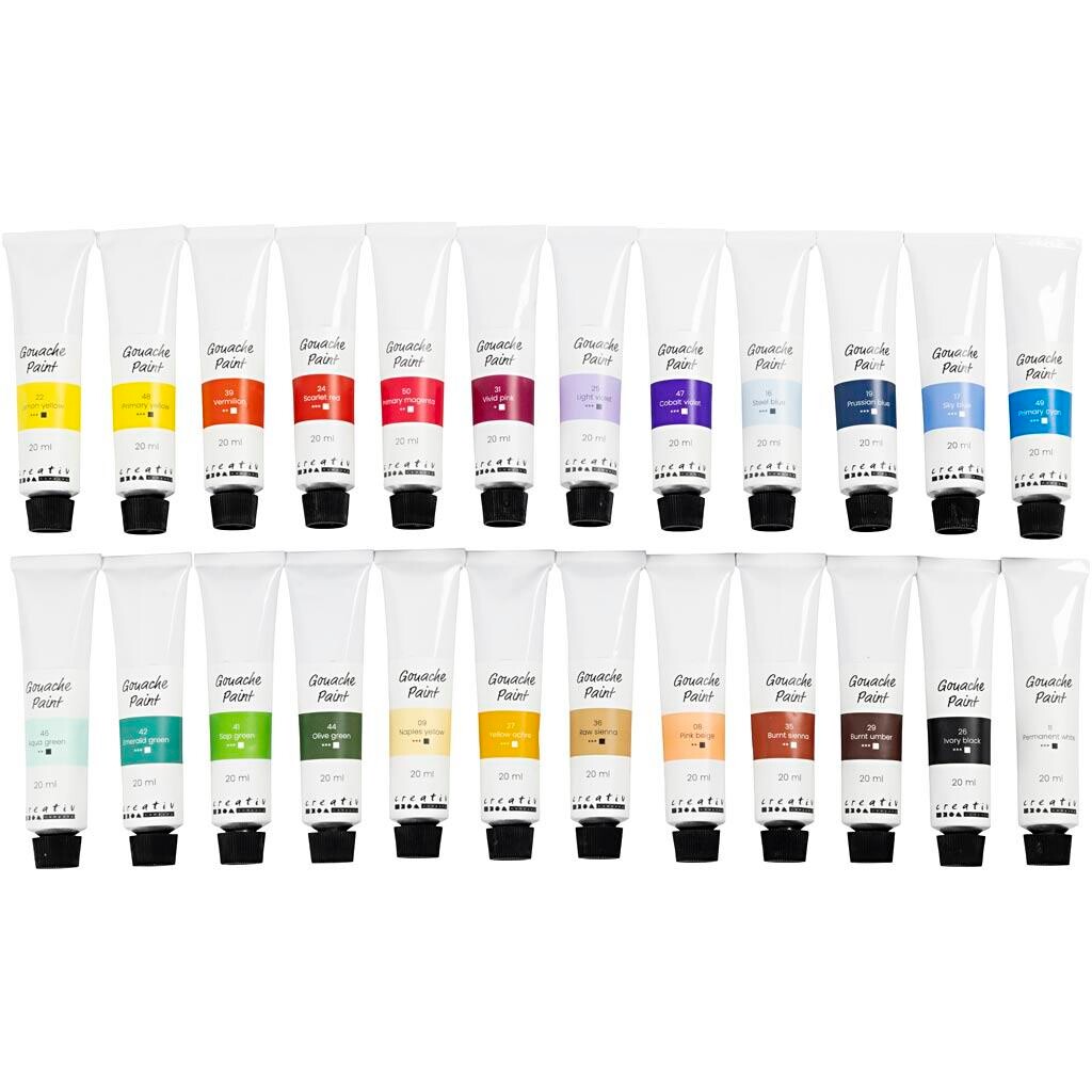 Gouache Maling, ass. farver, 24x20 ml/ 1 pk.