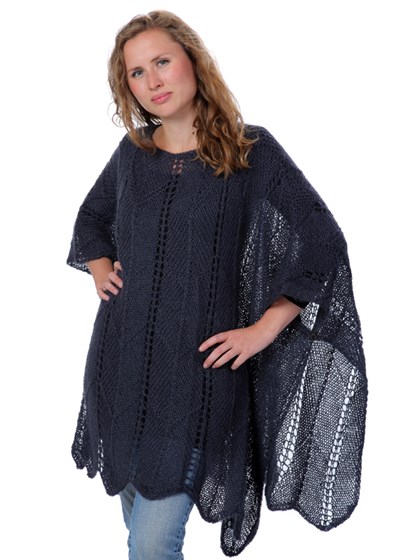 Zig Zag poncho, ensfarvet