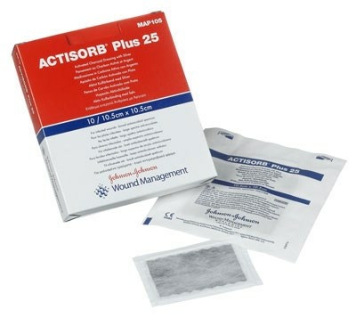 Actisorb-plus+25 sølv 9,5x6,5cm 10 stk/æske