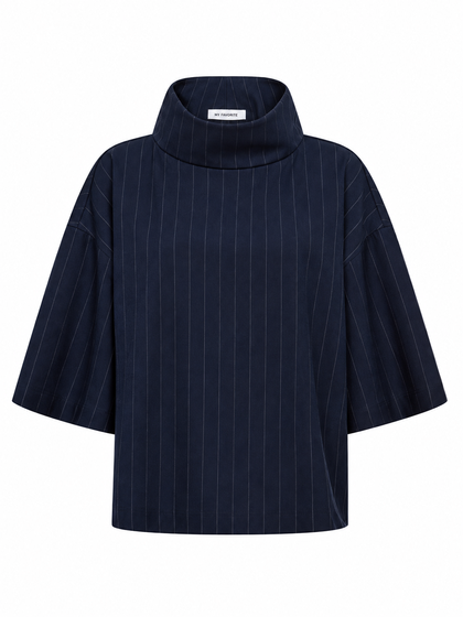 CO' COUTURE BLUSE, GABIE PIN FUNNEL NAVY