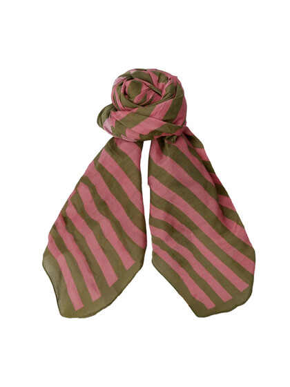 BLACK COLOUR TØRKLÆDE, SHIRLEY STRIPED MINI SCARF ARMY/ROSE