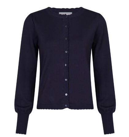 NEO NOIR CARDIGAN, ROSE SCALLOP NAVY