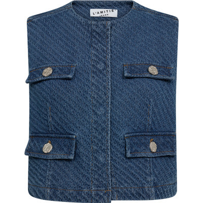 HAUTE  L ' AMITIE VEST, BULKY DENIM BLUE