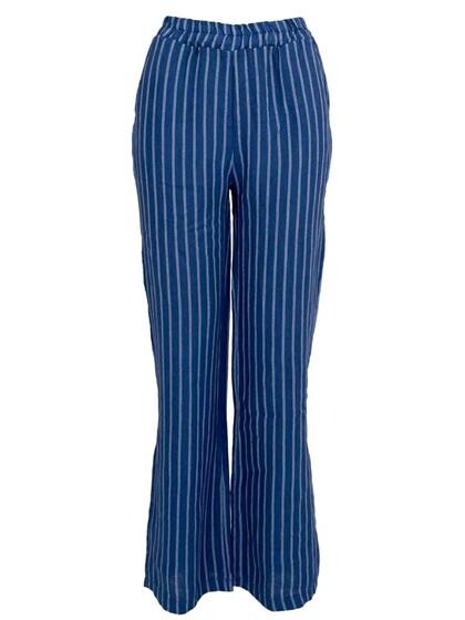 BLACK COLOUR BUKS, MELINA WIDE LINEN BLUE STRIPE