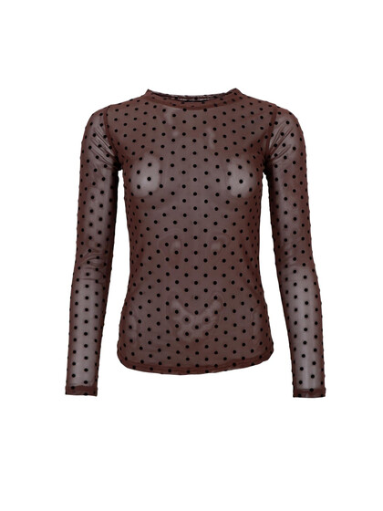 BLACK COLOUR MESH BLUSE, JENNIE DOTTED COFFEE