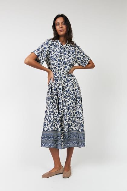 LOLLYS LAUNDRY MIDI KJOLE, BLAKE BLUE