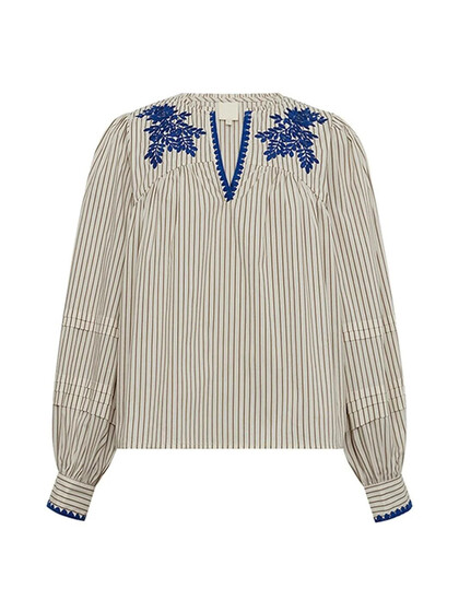 GOSSIA BLUSE, LUISA CREME BROWN STRIPES