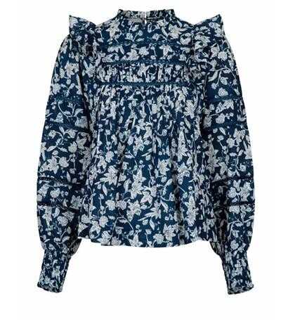 NEO NOIR BLUSE, HARMON STENCIL FLOWER BLUE