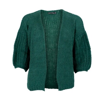BLACK COLOUR CARDIGAN, CASEY PUFF SLEEVE DEEP GREEN