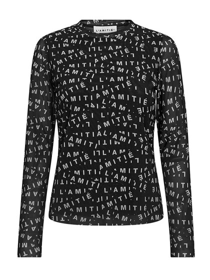 HAUTE L ' AMITIE BLUSE, MESH LS O-NECK BLACK