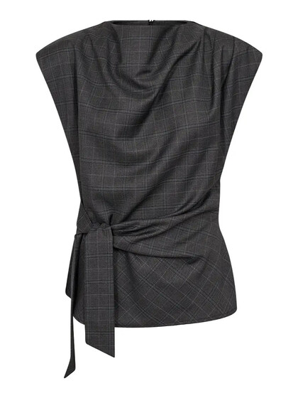 CO' COUTURE TOP, ELORA CHECK PLEAT DARK GREY