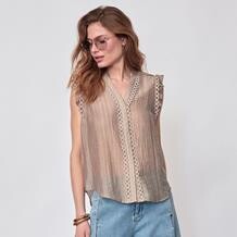 CO' COUTURE TOP, REGGIE FRILL TAUPE