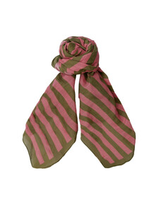 BLACK COLOUR TØRKLÆDE, SHIRLEY STRIPED MINI SCARF ARMY/ROSE