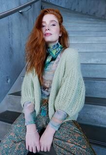 BLACK COLOUR CARDIGAN, CASEY PUFF PASTEL GREEN