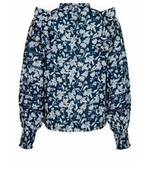 NEO NOIR BLUSE, HARMON STENCIL FLOWER BLUE