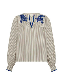GOSSIA BLUSE, LUISA CREME BROWN STRIPES