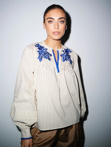GOSSIA BLUSE, LUISA CREME BROWN STRIPES