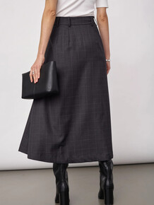 CO' COUTURE NEDERDEL, ELORA CHECK PLEAT DARK GREY