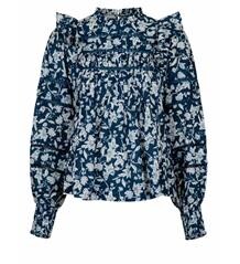 NEO NOIR BLUSE, HARMON STENCIL FLOWER BLUE