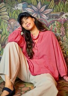 BLACK COLOUR BLUSE, OLGA RED STRIPE