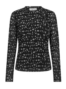 HAUTE L ' AMITIE BLUSE, MESH LS O-NECK BLACK