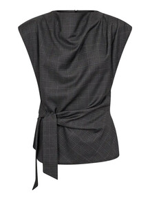 CO' COUTURE TOP, ELORA CHECK PLEAT DARK GREY