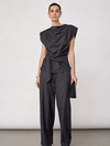 CO' COUTURE TOP, ELORA CHECK PLEAT DARK GREY
