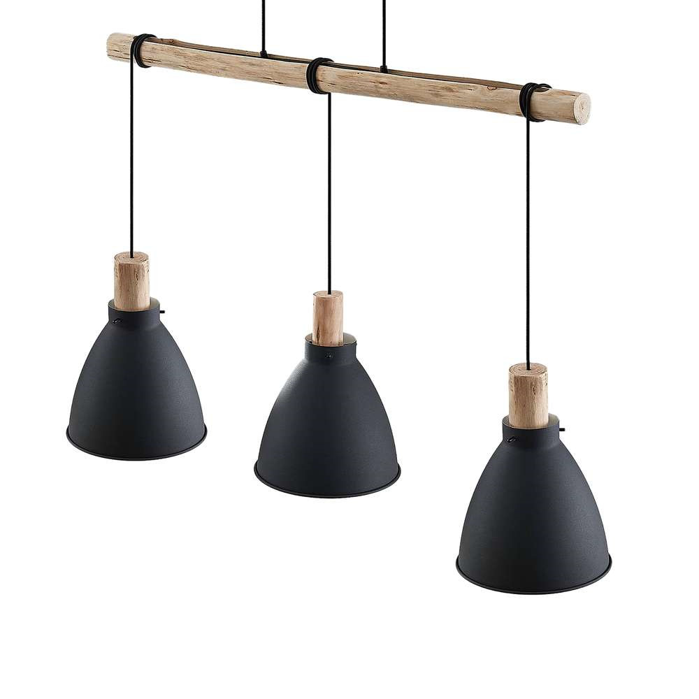 Lindby - Trebale 3 Hanglamp Black/Wood