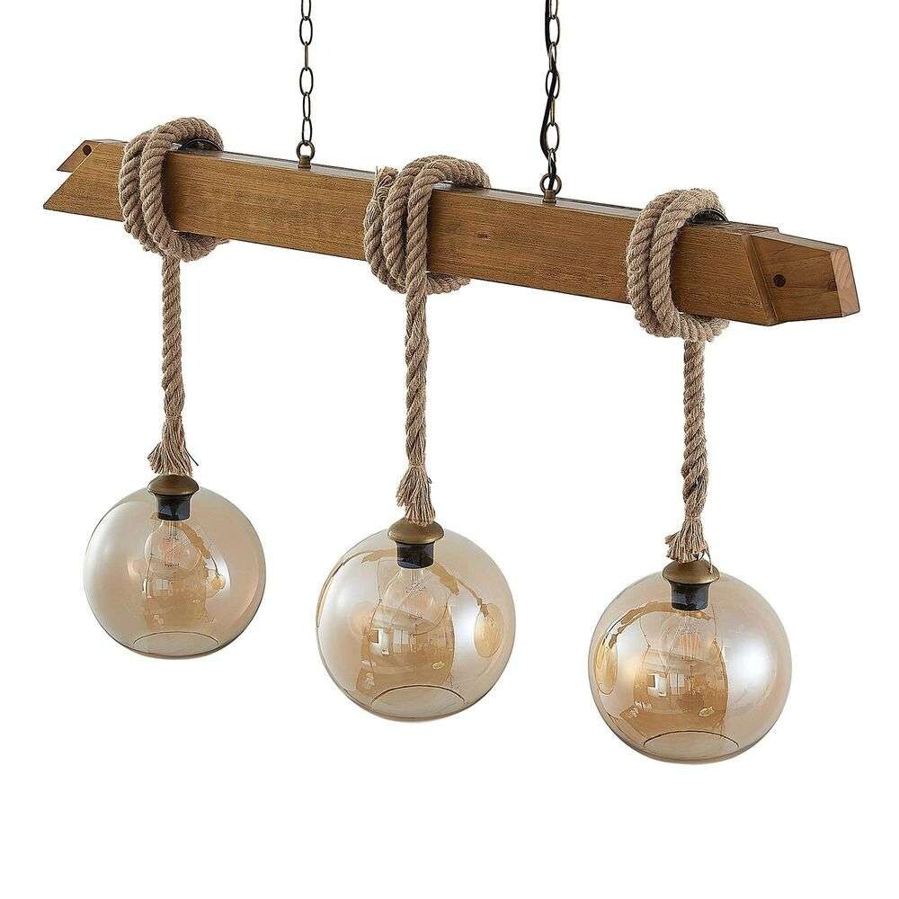 Lucande - Mevan 3 Hanglamp Wood/Amber
