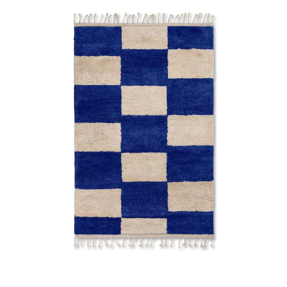 ferm LIVING - Mara Knotted Rug L Bright Blue/Off-White