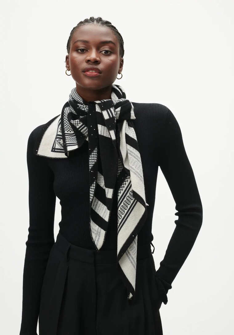Lala Berlin Stripes tørklæde - Black White Sequins